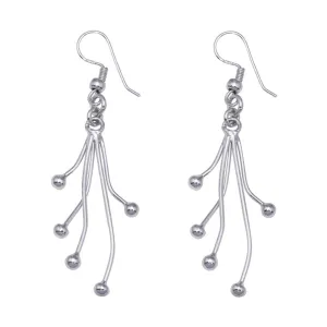 Silver 925 Rhodium Plated Five Dangling Strand Hook Earrings - DSE00009