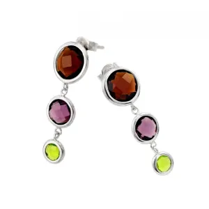 Silver 925 Rhodium Plated Graduated Multicolor Round CZ Wire Dangling Earrings - STE00938