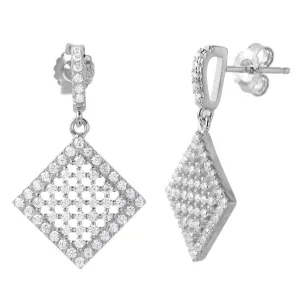 Silver 925 Rhodium Plated Halo Square CZ Earrings - ACE00090RH