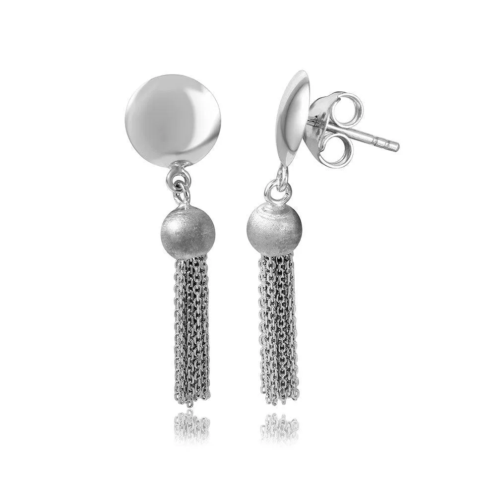 Silver 925 Rhodium Plated Hanging Bead with Multi Strands Earrings - DIE00003RH