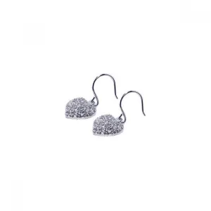 Silver 925 Rhodium Plated Heart Cluster CZ Dangling Hook Earrings - STE00276
