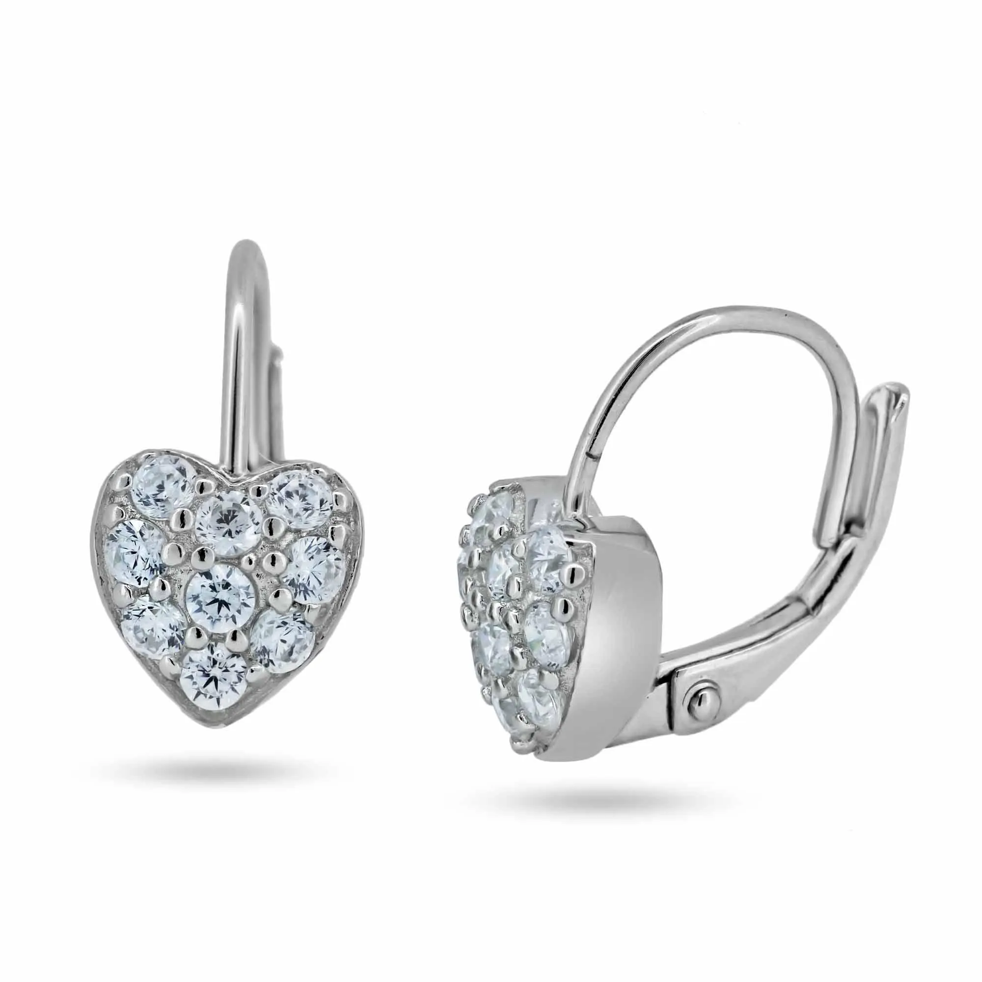 Silver 925 Rhodium Plated Heart CZ Hoop Earrings - STE00624