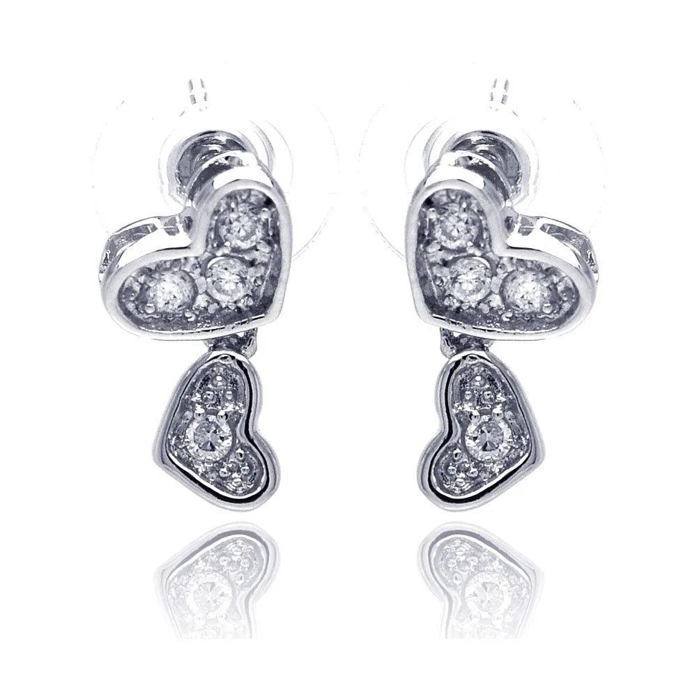 Silver 925 Rhodium Plated Heart CZ Inlay Dangling Stud Earrings - BGE00115