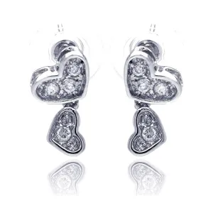 Silver 925 Rhodium Plated Heart CZ Inlay Dangling Stud Earrings - BGE00115