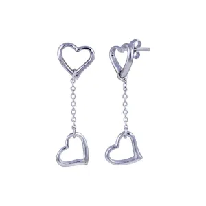 Silver 925 Rhodium Plated Heart Wire Dangling Earrings - STE00061
