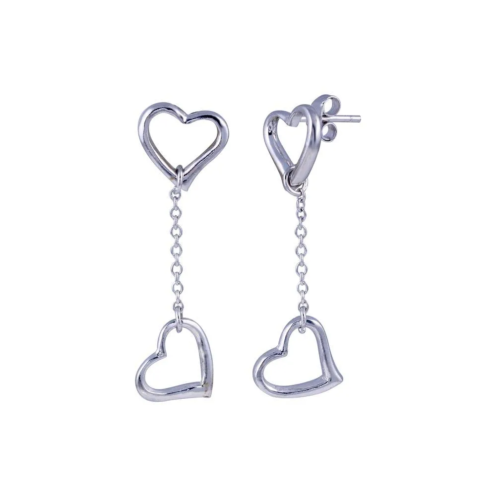 Silver 925 Rhodium Plated Heart Wire Dangling Earrings - STE00061