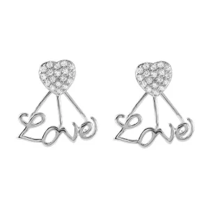 Silver 925 Rhodium Plated Love Heart CZ Rake Earrings - STE00986