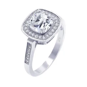 Silver 925 Rhodium Plated Micro Pave Clear Cluster Square CZ Ring - ACR00036