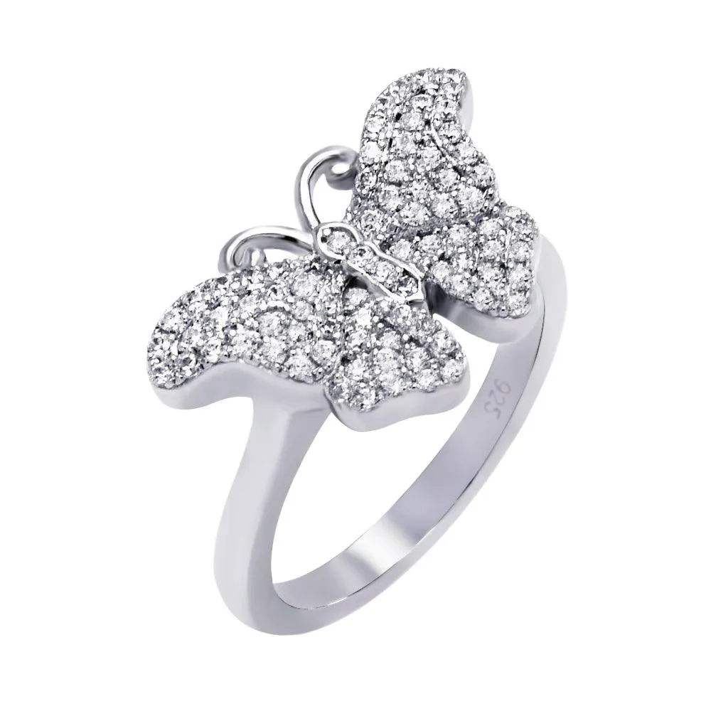 Silver 925 Rhodium Plated Micro Pave CZ Butterfly Ring - ACR00050