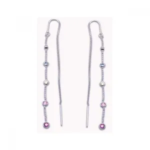Silver 925 Rhodium Plated Multicolor CZ Single Strand Dangling Hook Earrings - STE00084