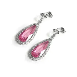 Silver 925 Rhodium Plated Multicolor Teardrop CZ Dangling Earrings - STE00163