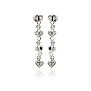 Silver 925 Rhodium Plated Multiple Heart Round CZ Dangling Stud Earrings - BGE00247