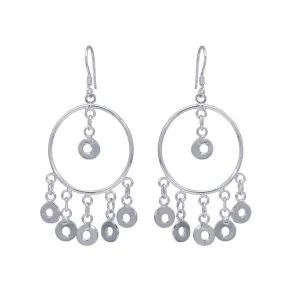 Silver 925 Rhodium Plated Multiple Open Black Circles Dangling Chandelier Hook Earrings - DSE00071