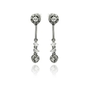 Silver 925 Rhodium Plated Multiple Round CZ Dangling Stud Earrings - BGE00226