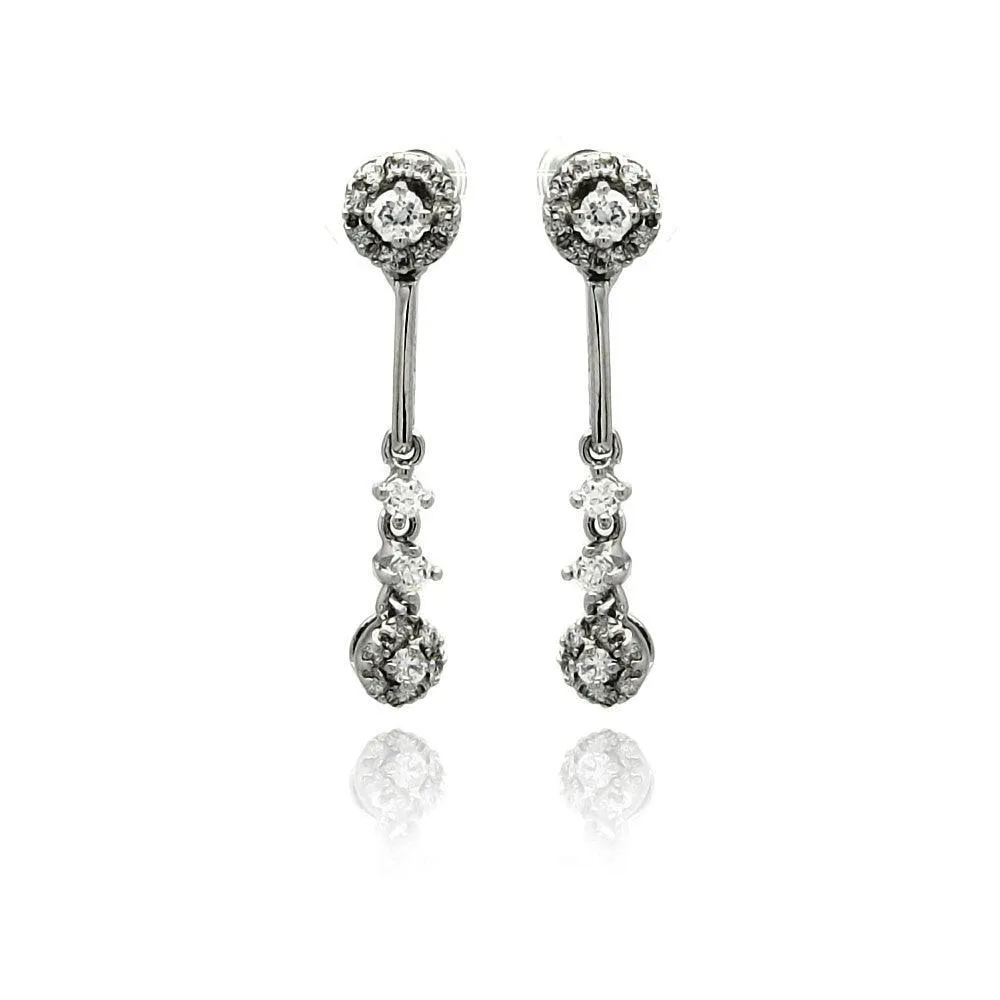 Silver 925 Rhodium Plated Multiple Round CZ Dangling Stud Earrings - BGE00226
