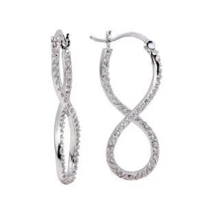 Silver 925 Rhodium Plated Number Eight Infinity CZ Hoop Earrings - BGE00210