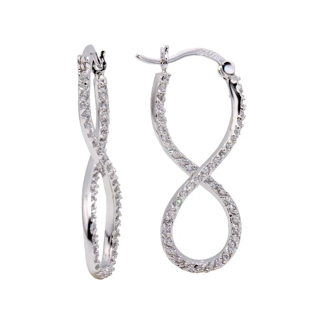 Silver 925 Rhodium Plated Number Eight Infinity CZ Hoop Earrings - BGE00210