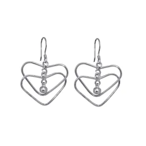 Silver 925 Rhodium Plated Open Cross Heart Dangling Hook Earrings - DSE00059