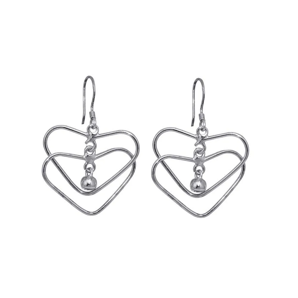 Silver 925 Rhodium Plated Open Cross Heart Dangling Hook Earrings - DSE00059