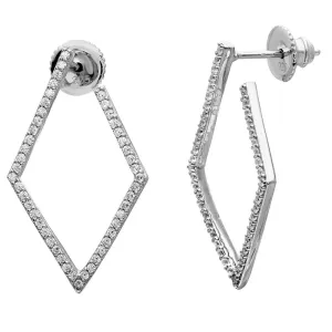 Silver 925 Rhodium Plated Open Diamond Shaped Earring with CZ - GME00057RH