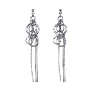 Silver 925 Rhodium Plated Open Graduated Circle Multiple Strand Dangling Chandelier Stud Earrings - DSE00068