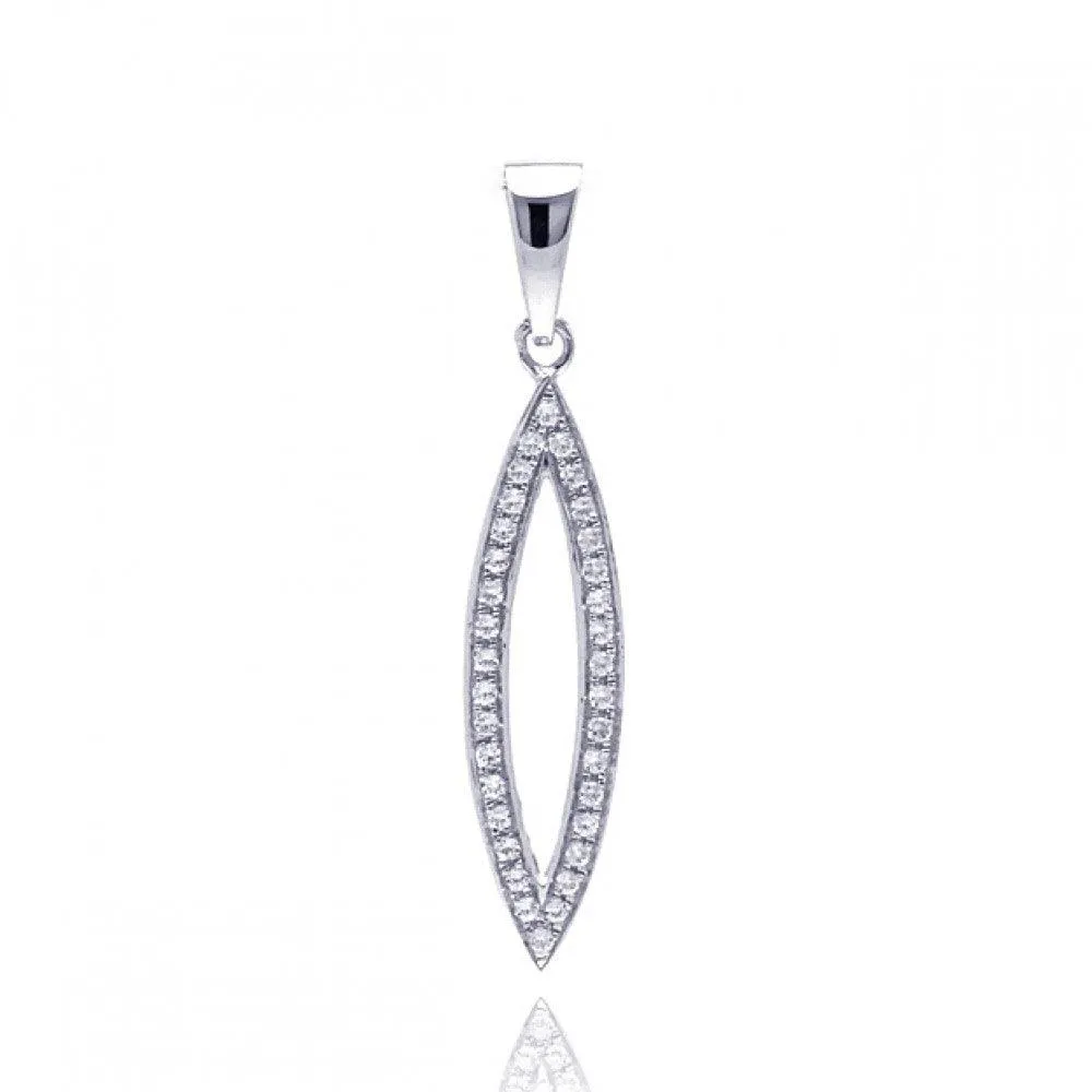 Silver 925 Rhodium Plated Open Marquis CZ Dangling Pendant - ACP00044