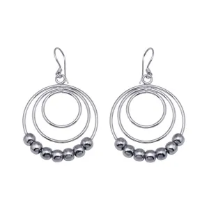 Silver 925 Rhodium Plated Open Multiple Graduate Circle Dangling Chandelier Hook Earrings - DSE00069