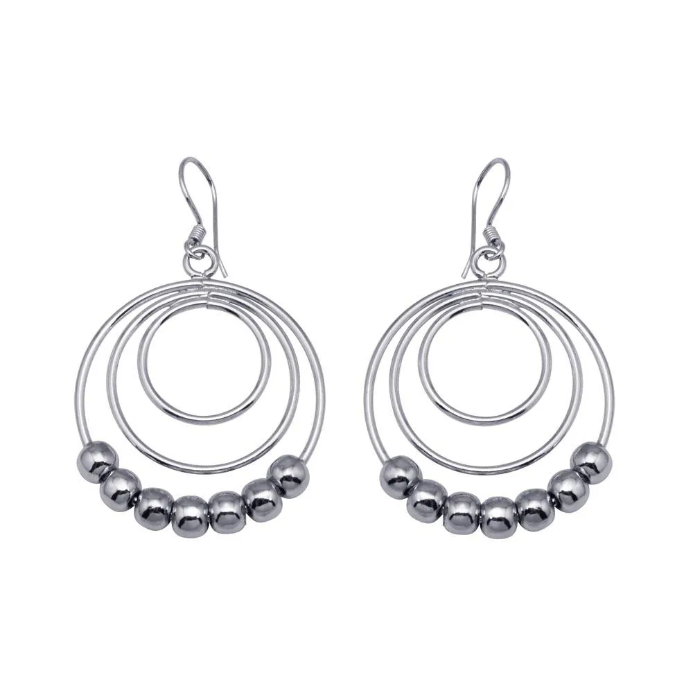 Silver 925 Rhodium Plated Open Multiple Graduate Circle Dangling Chandelier Hook Earrings - DSE00069