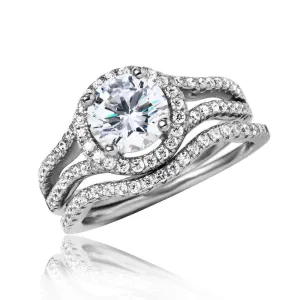 Silver 925 Rhodium Plated Open Shank Halo Wedding Ring - STR01049