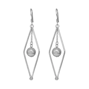 Silver 925 Rhodium Plated Open Sharp Marquis Wire Dangling Center Ball Hook Earrings - DSE00043