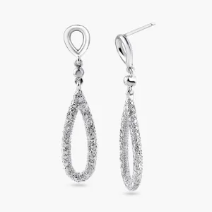 Silver 925 Rhodium Plated Open Teardrop Clear CZ Dangling Stud Earrings - STE00869