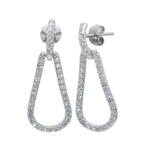 Silver 925 Rhodium Plated Open Teardrop CZ Outline Stud Earrings - BGE00397