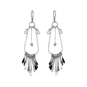 Silver 925 Rhodium Plated Open Teardrop Dangling Chandelier Hook Earrings - DSE00070