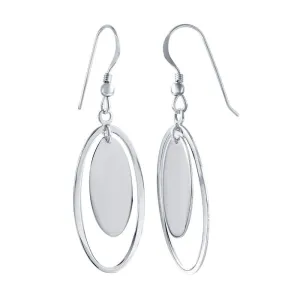 Silver 925 Rhodium Plated Oval Dangling Hook Earrings - STE00731