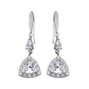 Silver 925 Rhodium Plated Oval Teardrop CZ Dangling Oval Hook Earrings - STE00449