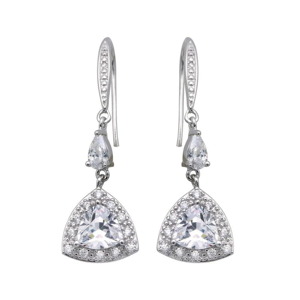 Silver 925 Rhodium Plated Oval Teardrop CZ Dangling Oval Hook Earrings - STE00449
