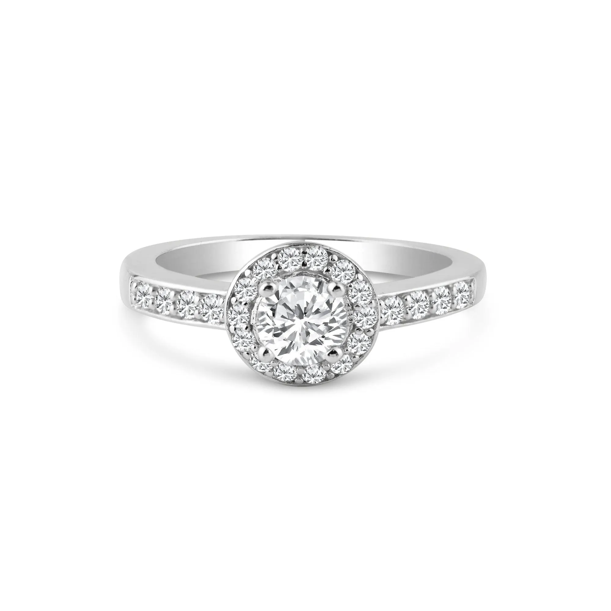 Silver 925 Rhodium Plated Pave Clear Cluster CZ Ring - ACR00012