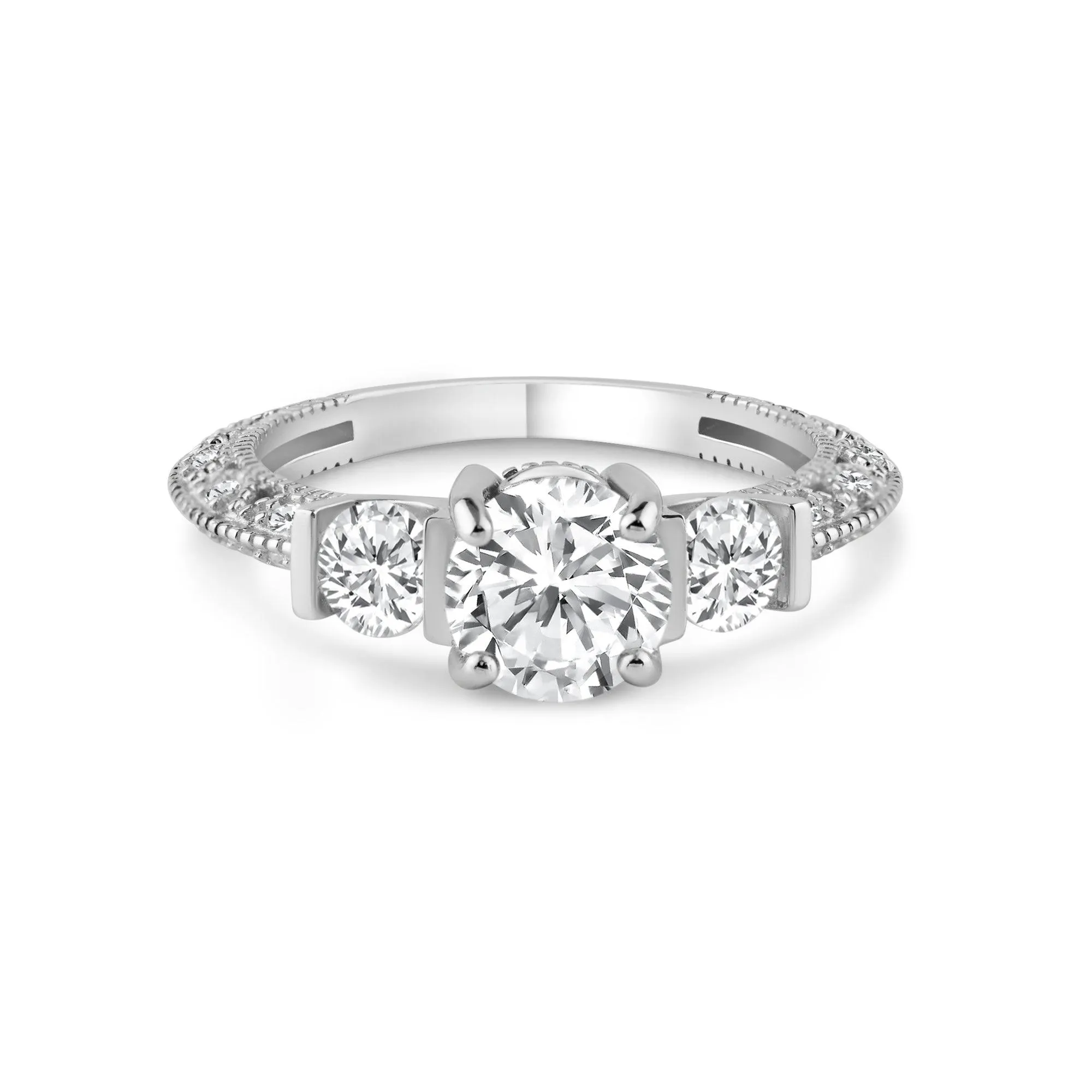 Silver 925 Rhodium Plated Pave Clear CZ Past Present Future Ring - ACR00001