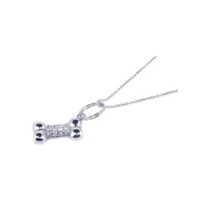 Silver 925 Rhodium Plated Pave Set Clear CZ Dog Bone Pendant Necklace - STP00513