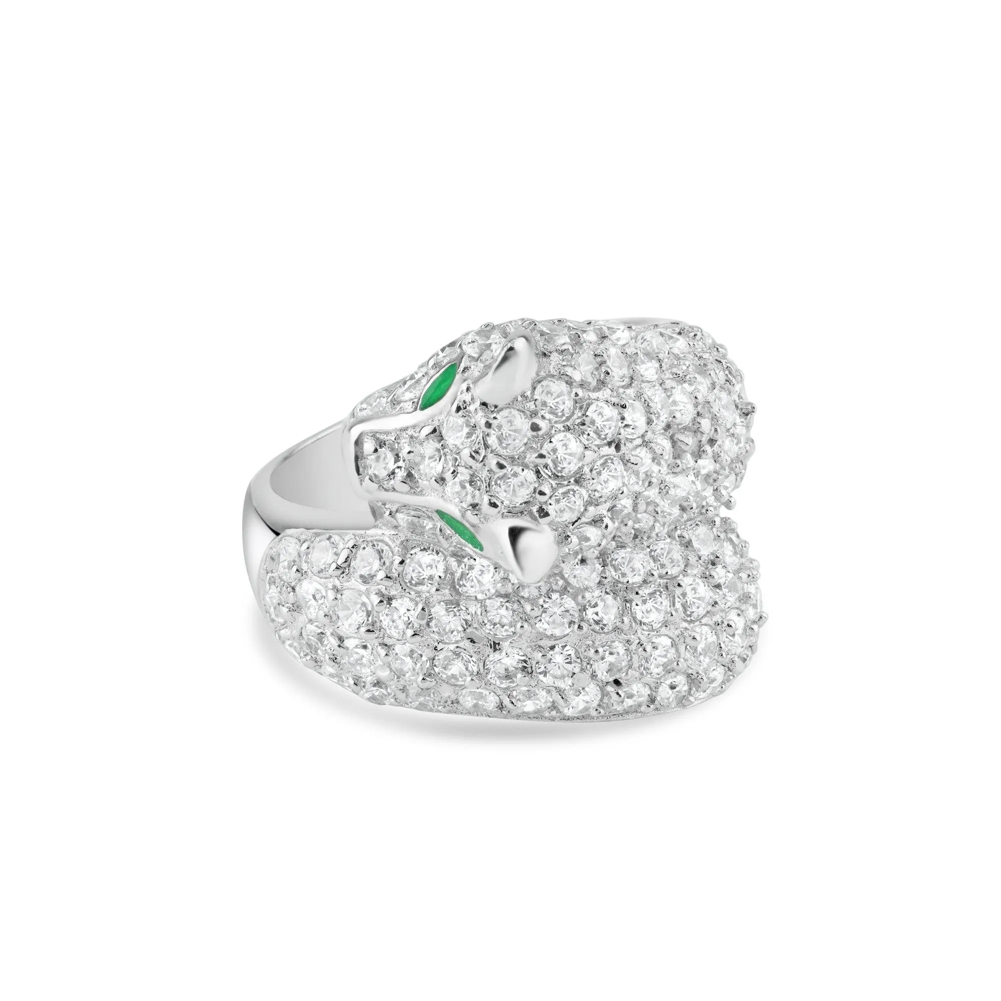 Silver 925 Rhodium Plated Pave Set CZ Tiger Face Ring - BGR00004