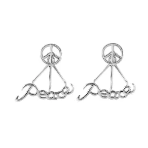Silver 925 Rhodium Plated Peace Rake Earrings - STE00987