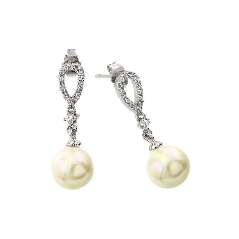 Silver 925 Rhodium Plated Pearl Earring - BGE00417