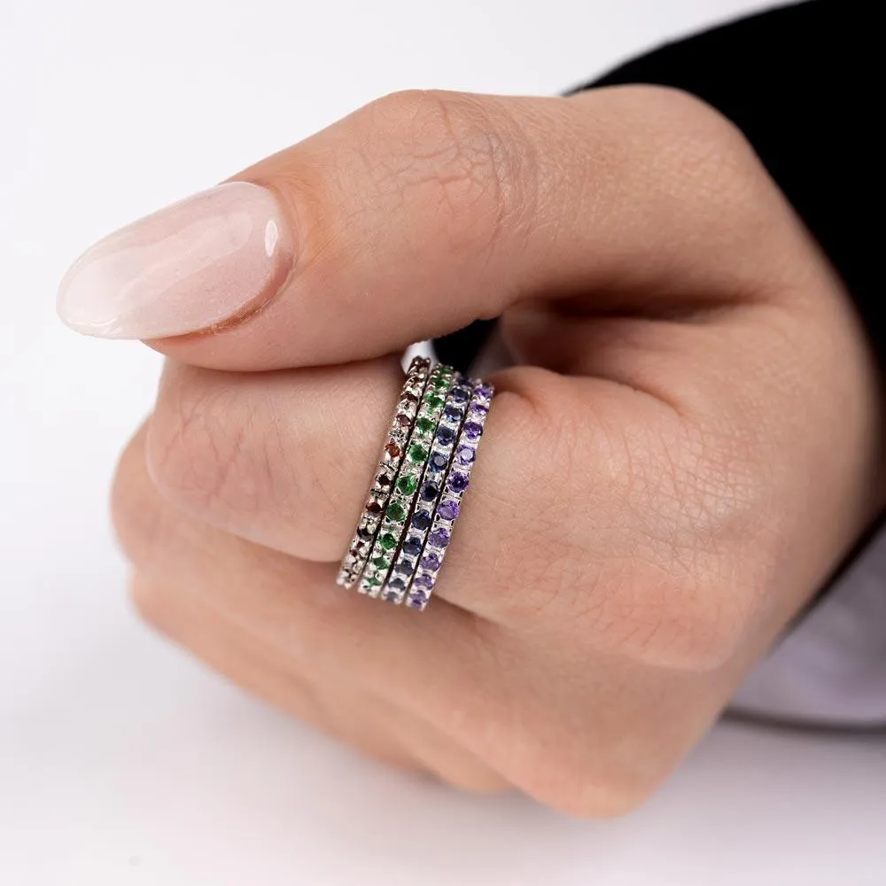 Silver 925 Rhodium Plated Plated Inlay Eternity Ring - BGR00339BLK