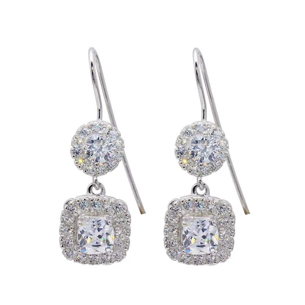 Silver 925 Rhodium Plated Rectangle CZ Dangling Hook Earrings - STE00209