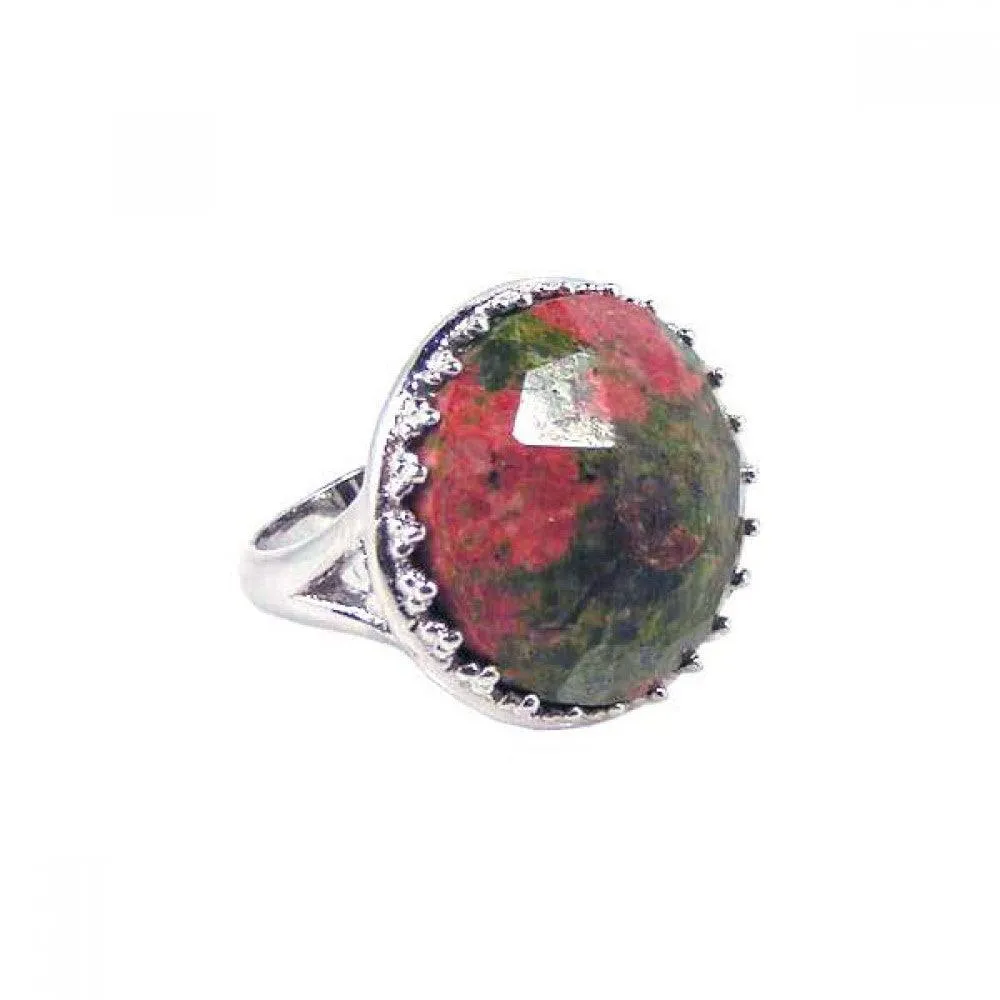 Silver 925 Rhodium Plated Red Stone Ring - STR00421