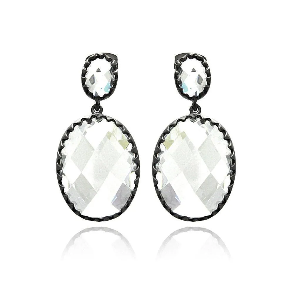 Silver 925 Rhodium Plated Round Black Matte CZ Dangling Earrings - BGE00272