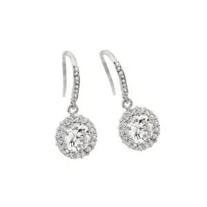 Silver 925 Rhodium Plated Round Center CZ Hook Earrings - BGE00292