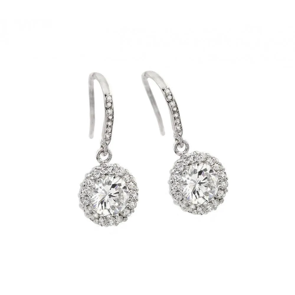 Silver 925 Rhodium Plated Round Center CZ Hook Earrings - BGE00292