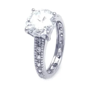 Silver 925 Rhodium Plated Round Center CZ Stone Ring - STR00531