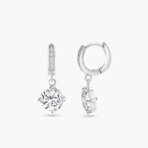 Silver 925 Rhodium Plated Round Channel CZ Dangling huggie hoop Earrings - BGE00263
